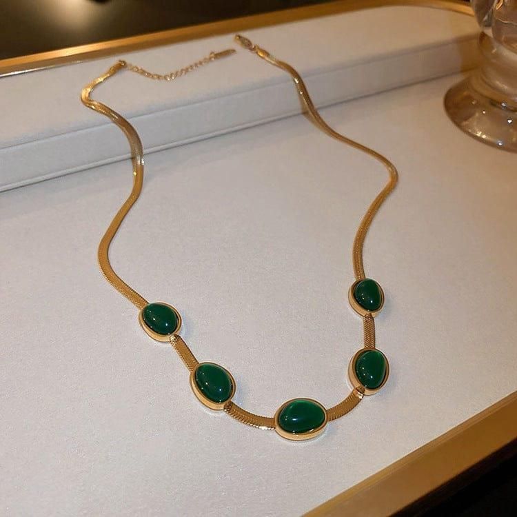 Radiant Oval Green Crystal Pendant Necklace Set With Bracelet